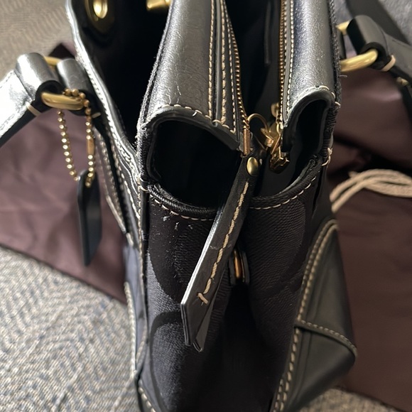 Coach Hampton Black C Monogram Leather/Canvas Satchel Handbag - Picture 13 of 15